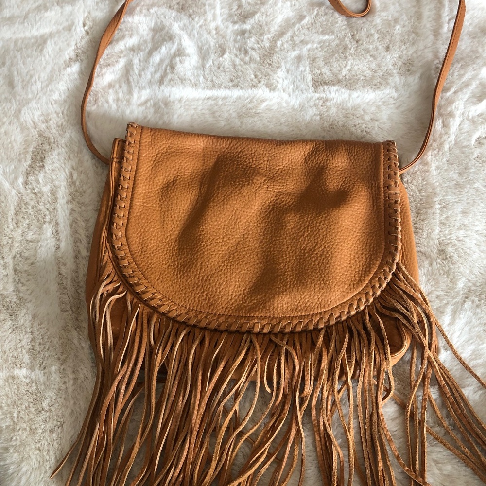 HOBO Cognac Fringe Crossbody Bag